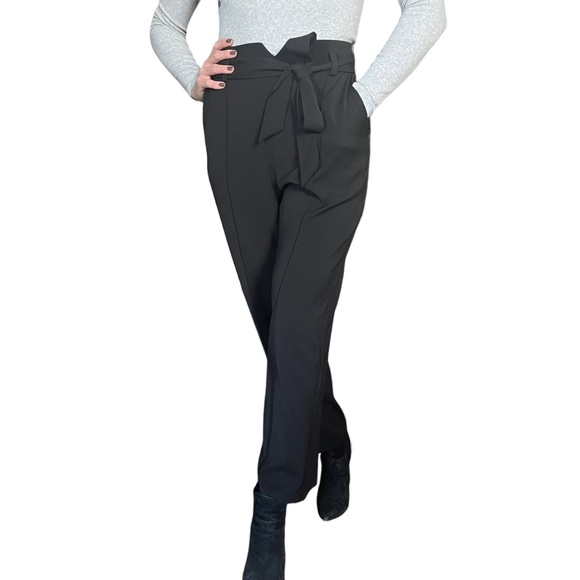 Women’s black straight-leg tailored trouser ankle tie high waist dress pants US4 - Picture 4 of 4